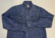 Wrangler Size L Men's Long Sleeve Pearl Snap Western Cowboy Denim Shirt