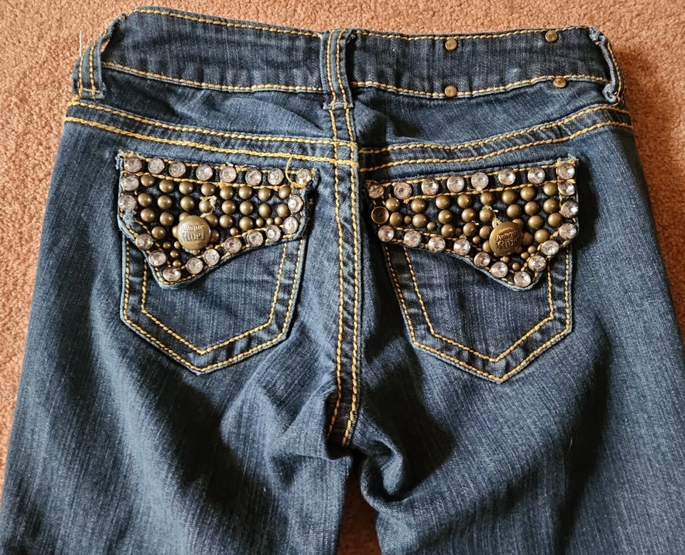 Pantalones de mezclilla para mujer antiguos remaches embellecidos azules talla 24 Foto 4 de 4