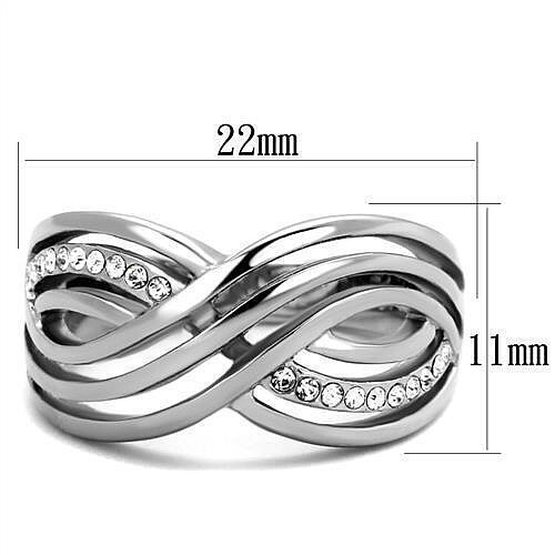 Stainless steel Clear CZ Crystal 316 Swirl Knot Wide Band Fashion Ring - Picture 2 of 3