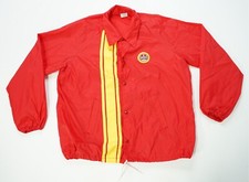 Rare VTG Baroid Drilling Striped Button Front Coaches Jacket 70s Red Yellow XL