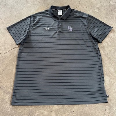Nike Colorado Rockies MLB Polo Shirt Mens XXL Grey Black Striped Dri-FIT