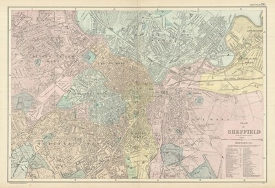 Sheffield Stadtplan Attercliffe Ecclesall Brightside Hallam. Speck 1898 Karte