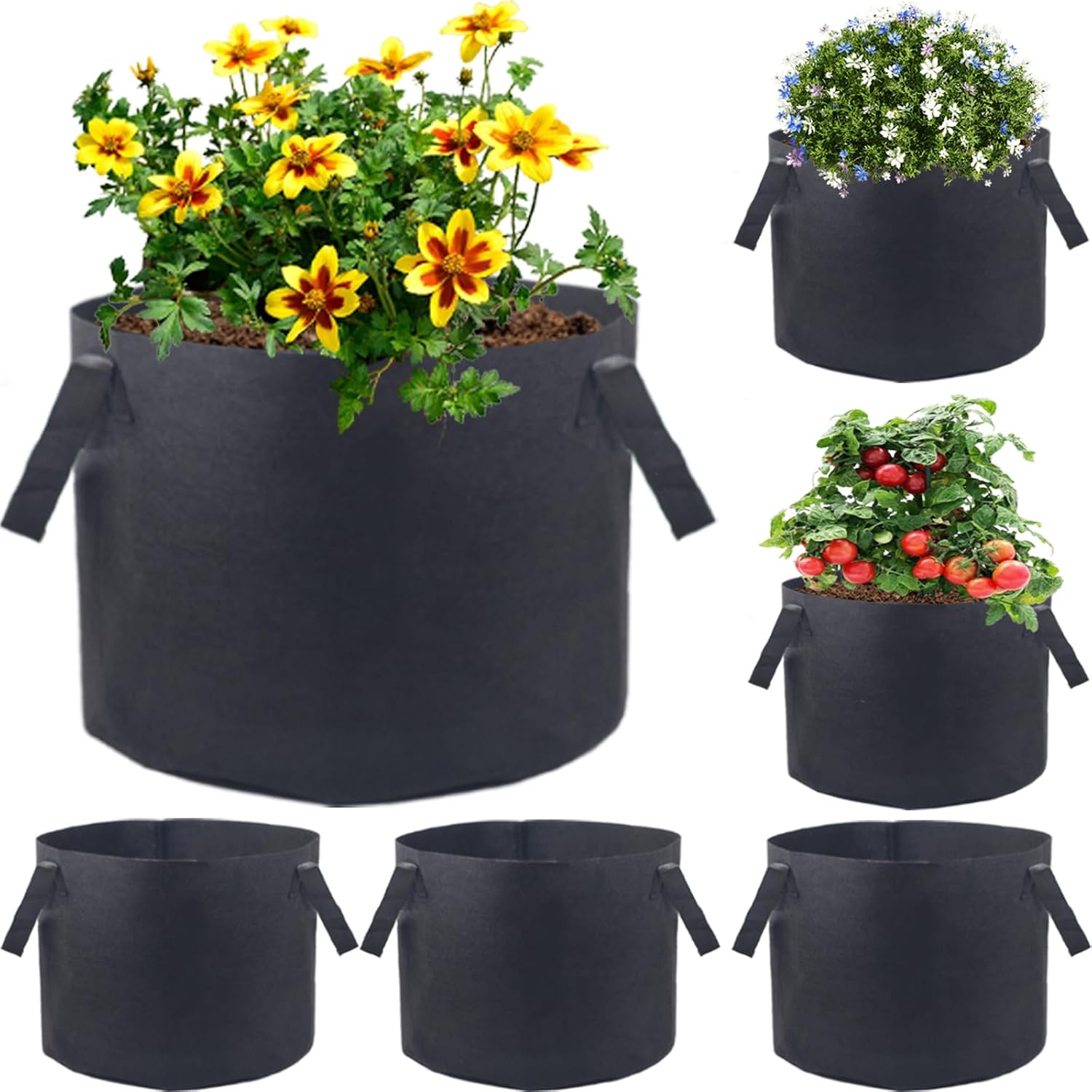 6 Pack 15 Gallon Vegetable Grow Bags,Gardening Plant Growing Bags Thickened Brea