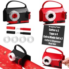 2 Pack Wrapping Paper Cutter & Tape Dispenser, Dual Use Christmas Gift Wrap C...