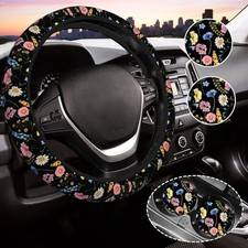 Wildflower Steering Wheel Cover for Women, Universal Auto one size black flower