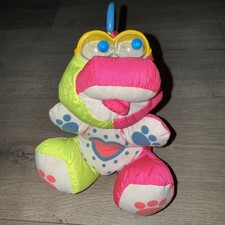 Vintage Fisher Price Mini Dinosaur Neon Puffalump w/Googly Eyes 8"