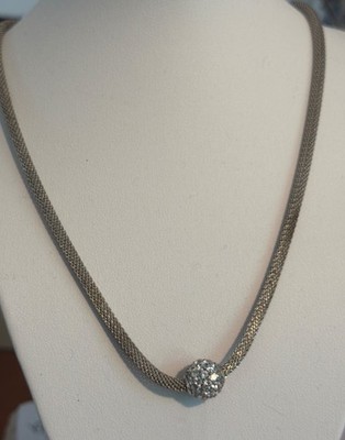 Vintage Seta Sterling Silver Mesh Chain Necklace CZ Pave Ball Bead 18'' Estate