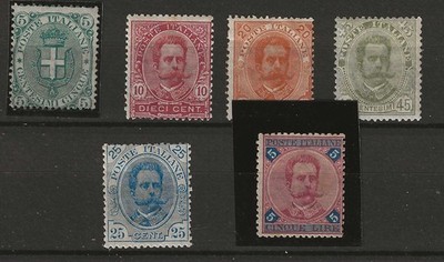 1891 Kingdom of Italy Complete Series Coat of Arms and Effigies Umberto I MH* 5 and 45 c MNH**