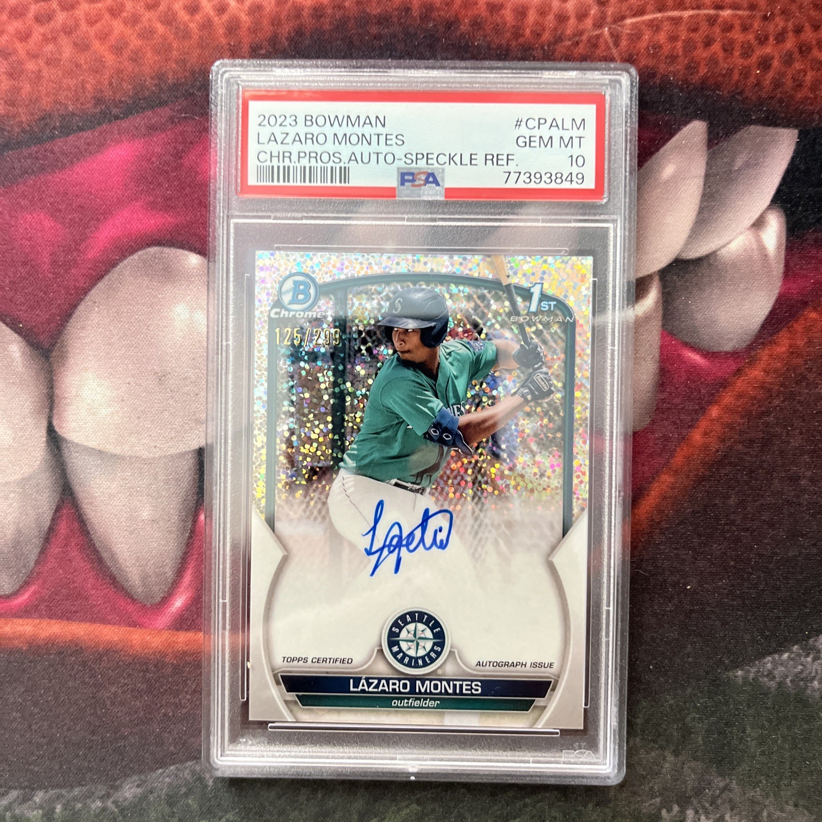 2023 Bowman Lazaro Montes Chrome Auto Speckle Refractor 1st #/299 PSA 10