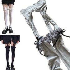 Sweet Bows Ruffle Thigh High Stockings Suspender Pantyhose Garter Belt Tights