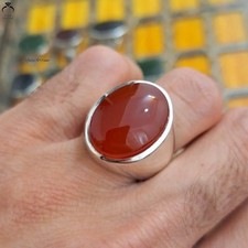 Pure Natural Yemeni Aqeeq Ring Handmade Red Agate Stone Oval Jewelry
