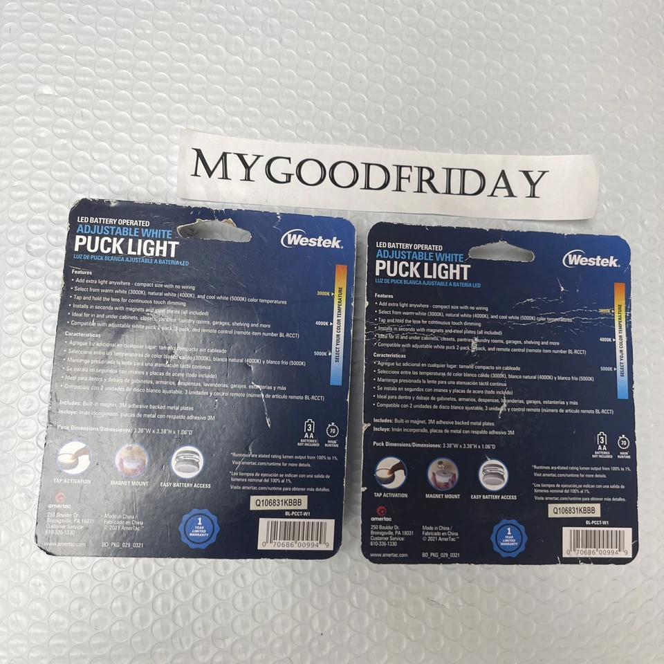 Amertac Blanco Alimentado por Batería LED Disco Ajustable 80 Lm Luz (paquete de 2) Foto 3 de 4