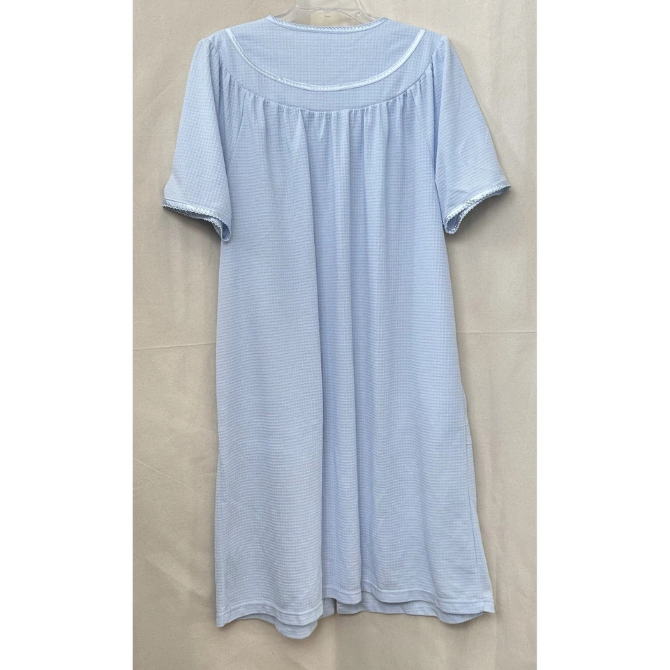 Adonna Sleepwear Womens L Blue Waffle Knit Snap Front House Robe Gown Cottage - Image 3 of 4