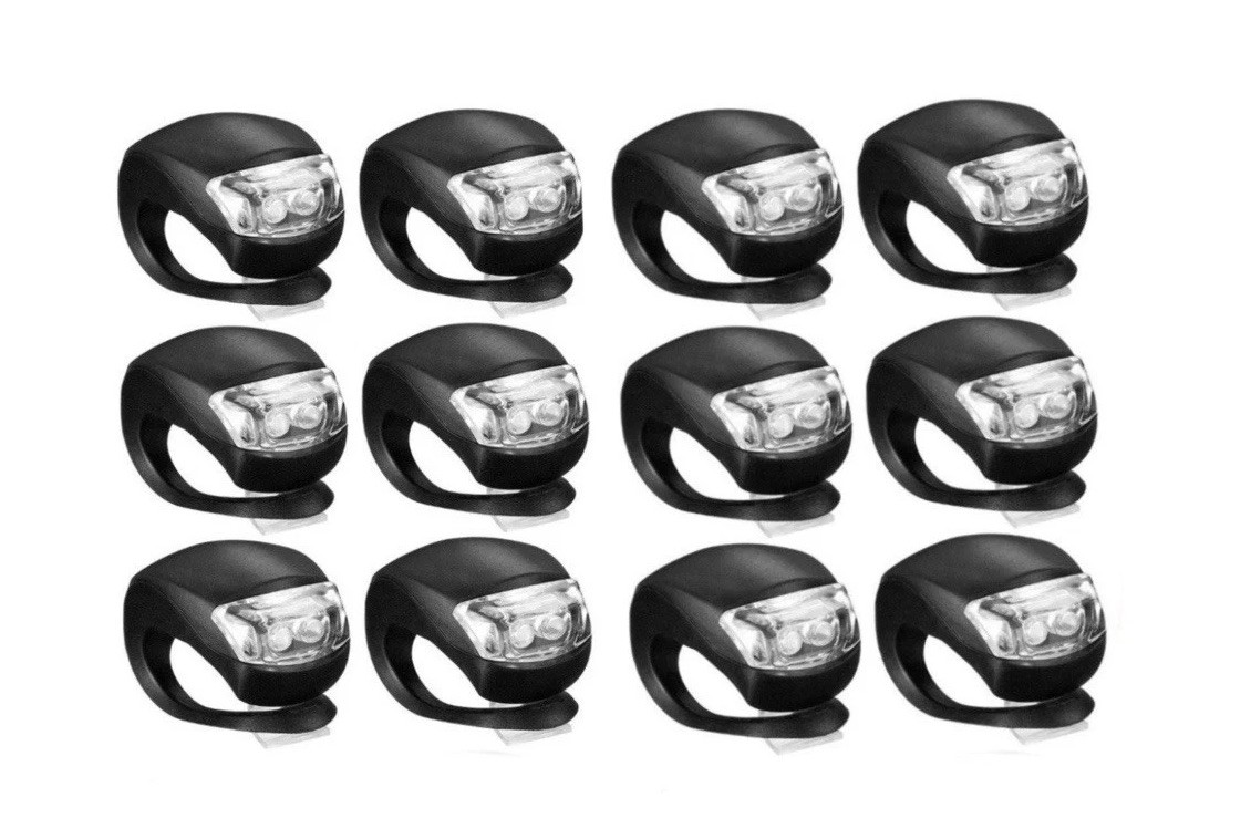 High visibility LED bike lights, white light with black silicone housing 12 pack