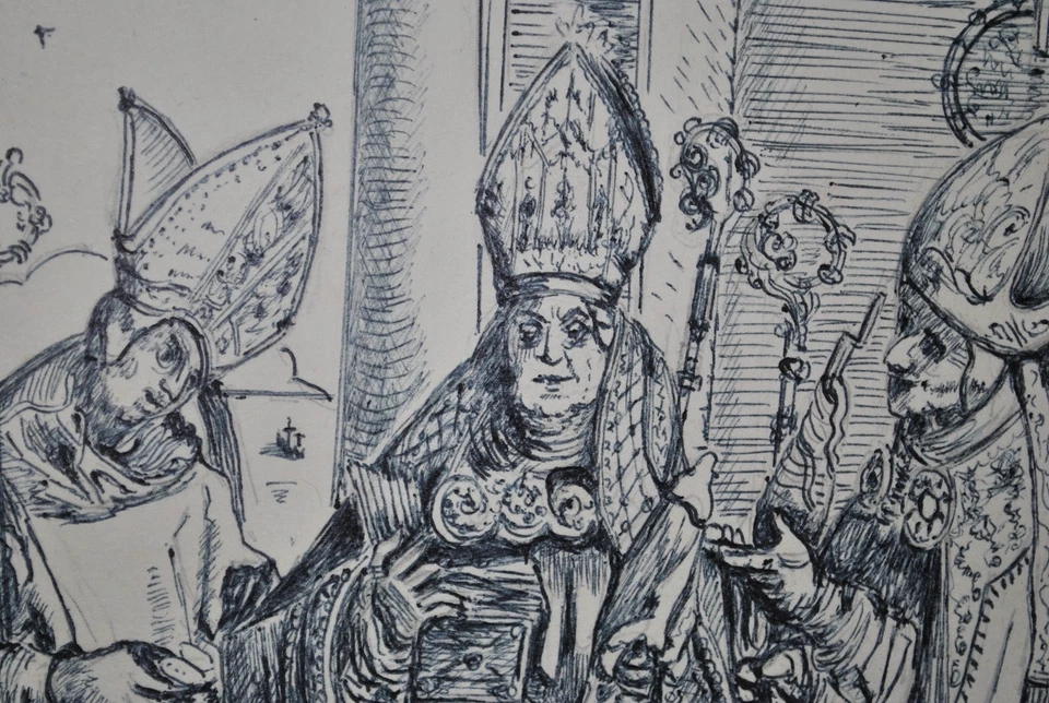E Ryder Art drawing 'Durer Woodcut'-Saints Vintage sketch- Decorative - Image 3 of 4
