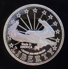 Liberty Eagle USA Made Engravable Rare Vtg Bullion-0.999 Silver 1 Oz Art Round 104.99 per troy oz