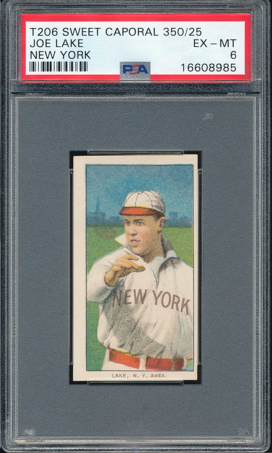 T206 Sweet Caporal 350/25 Joe Lake (New York Yankees) PSA 6 - POP 33