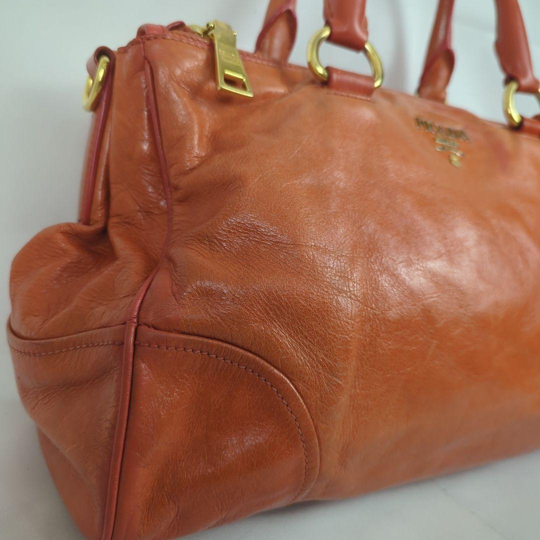 PRADA Vitello Shine Shoulder Handbag Tote Bag Leather Used Item Good From Japan thumbnail 2