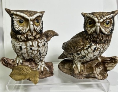 VTG Homeco Pair Of Owls Figurines #1114 Bisque Porcelain Great Horned 5  X 5 