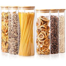 Glass Food Storage Jars Set of 6, Tall Glass Storage Containers with Lids, Sp...