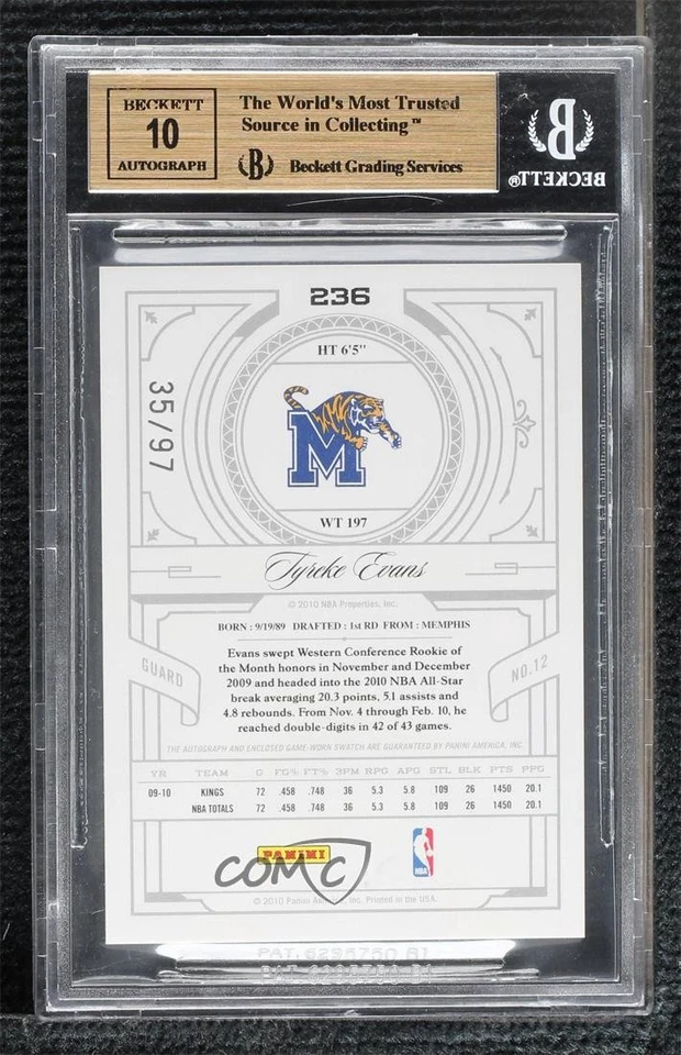 Playoff National Treasures 2009/97 Tyreke Evans #236 RPA parche de novato automático radiocontrol Foto 2 de 2