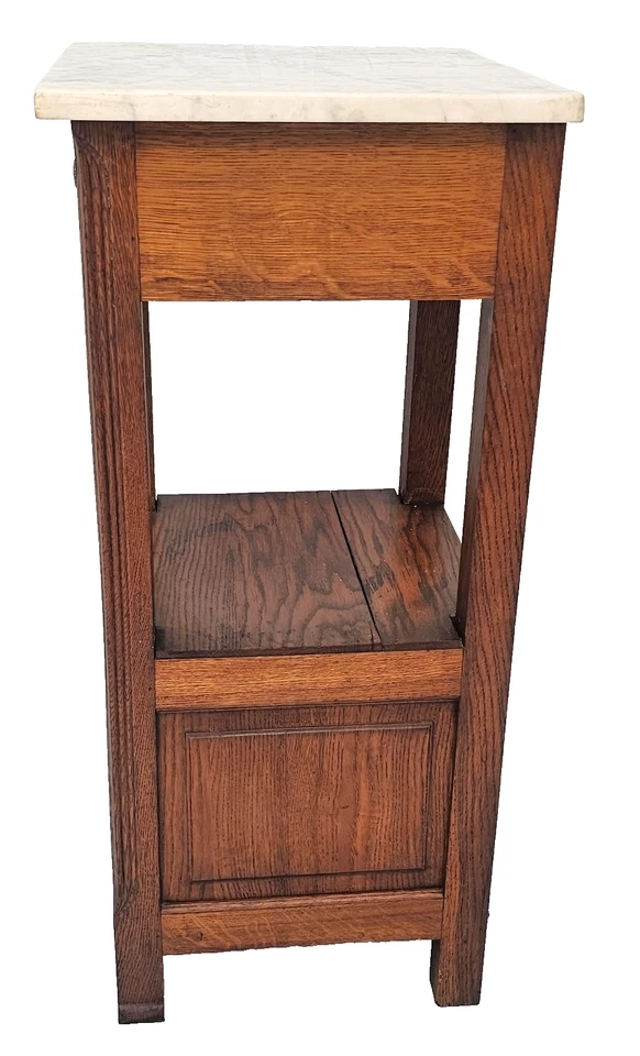 Antique 1920s French Oak Nightstand Carved Grape Design with White Marble Top - Image 4 of 4