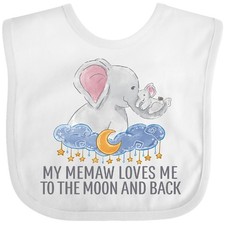 Inktastic My Memaw Loves Me To The Moon And Back Elephants In Clouds Baby Bib
