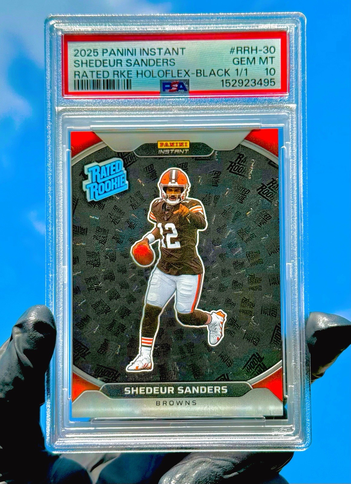2025 Panini Instant Shedeur Sanders TRUE 1/1 Black Prizm Rated Rookie PSA 10 GEM view 1