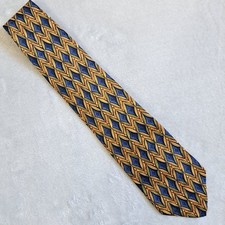 Mulberry Mens Tie Blue And Gold Geometric Design 100 Silk Necktie Made in ITALY