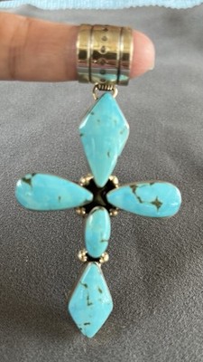 Chaco Canyon Kingman Turquoise 5-Stone Sterling Silver Cross Pendant