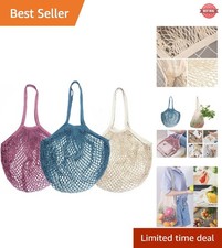 Colorful Pack of 3 Reusable Mesh Grocery Bags - Eco-Friendly & Fashionable
