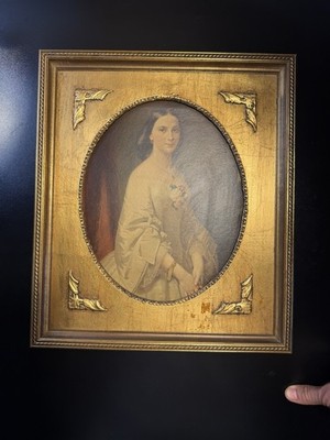 Antique Victorian Erich Correns Portrait Color Lithograph ''Southern Belle'' Oval