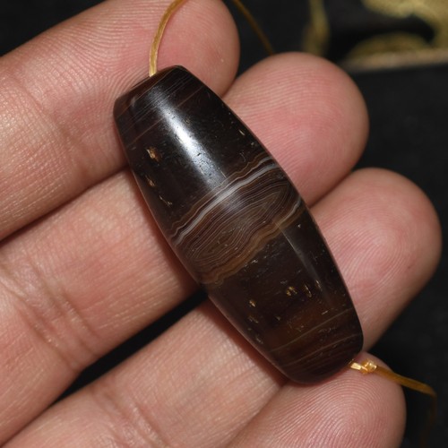 Antique Old Tibetan Himalayan Banded Agate Stone Bead with Eyes