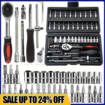 46PCS Professional Spanner Socket Ratchet Spanner Wrench Set Car Repair Tool Kit
