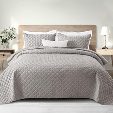 Soft Quilt Set Queen Full Size 3 Pieces Lightweight Quilts Grey Bedspreads Cove