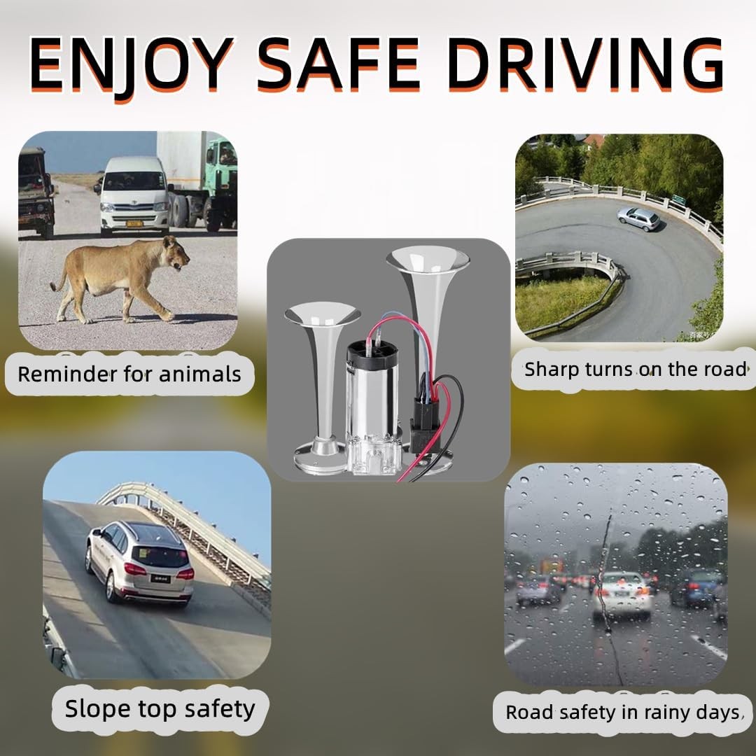 12V 600DB Air Horn Dual Trumpets,Super Loud Air Horn for Truck, Dual Electric Ai