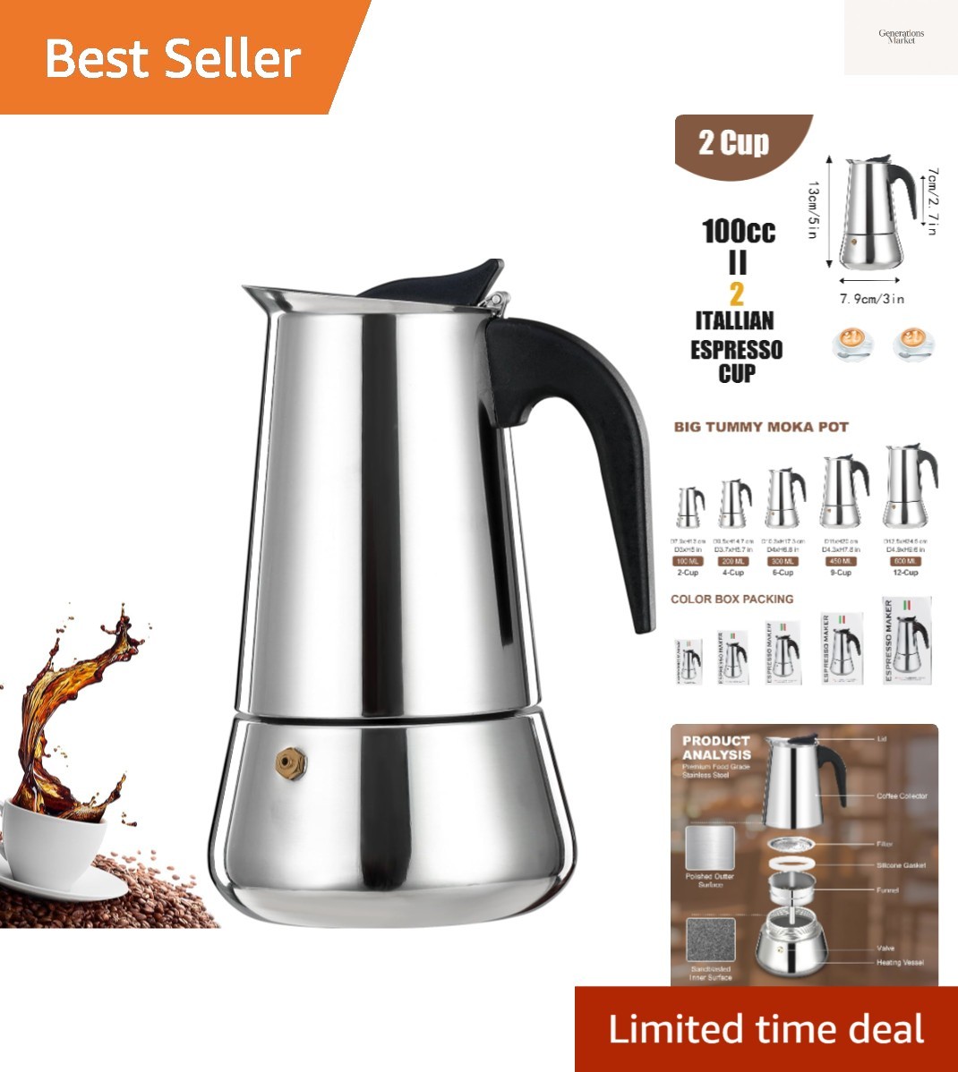 Stainless Steel Moka Pot Stove Top Percolator I...
