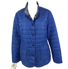 Basler Jacket Blue Size 16 Reversible Grey Print Lightly Quilted Snap Front