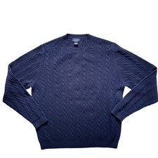 VTG 90s Brooks Brothers 346 Lambswool Cable Knit Sweater L Navy Blue Nautical