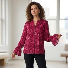 Halston Magenta Abstract Print Bell Sleeve Blouse HWF1710018 XL Plum Pink Top