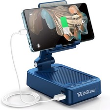 TechGlow Cellphone Stand with Bluetooth Speaker Charging Blue
