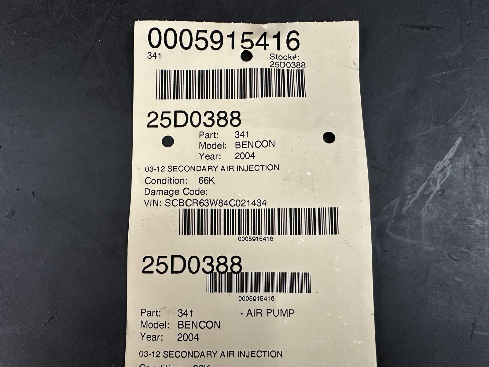 03-12 BENTLEY CONTINENTAL 6.0 SECONDARY AIR INJECTION SMOG PUMP 3W0131083B