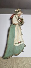 Wooden Wall Folk Art Vtg Style Woman Floral Cottagecore Farmhouse