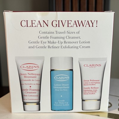 Clarins 3 Pc Gift Set Travel Kit Gentle Foaming Cleanser Eye Refiner Skincare