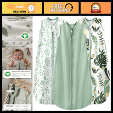 Organic Cotton Baby Sleep Sack 6-12 Months - 2-Way Zipper, 0.5 TOG, 3 Pack