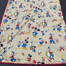 Vintage Disney Wamsutta Twin Bed Sheet With Poms Mickey Minnie Goofy Donald 70s