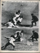 1947 Press Photo Baseball player slides into base - nes01221