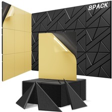 8 Pack Acoustic Panels 12x12 Self Adhesive Soundproof Foam Wall Black