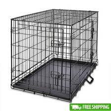 Double Door Folding Dog Crate Heavy Duty Steel Frame W/ Removable Tray Divider