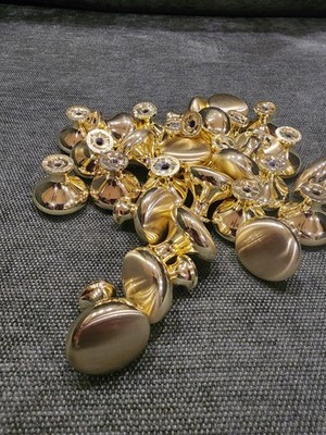 4 brushed gold brass drawer or cabinet knobs with screw sets